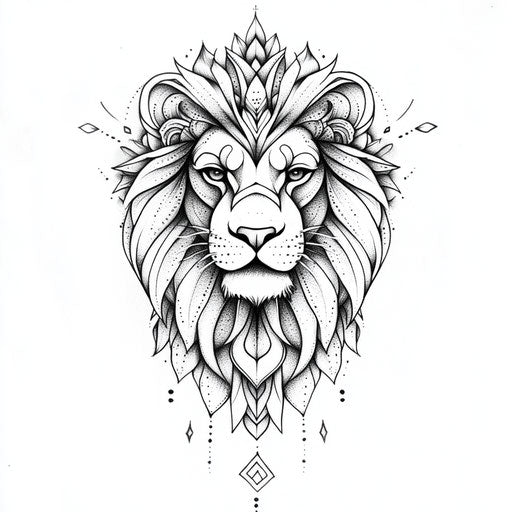 Flat tattoo sketch of cool small tattoos for men with simple lion head in bold lines on white background