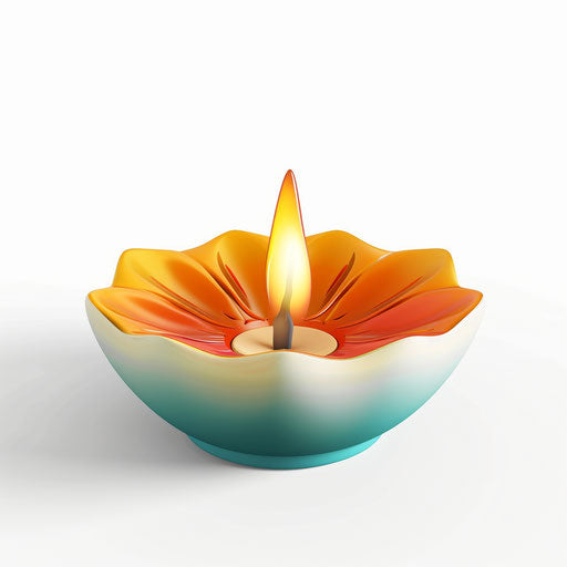 Diya clipart in photorealistic style with flat white background and vibrant colors
