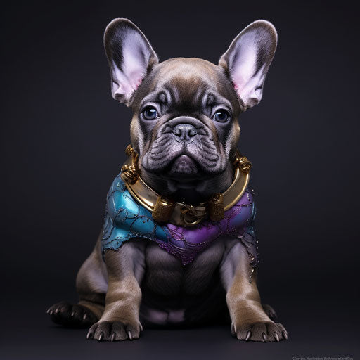 French bulldog puppy with a collar on its head