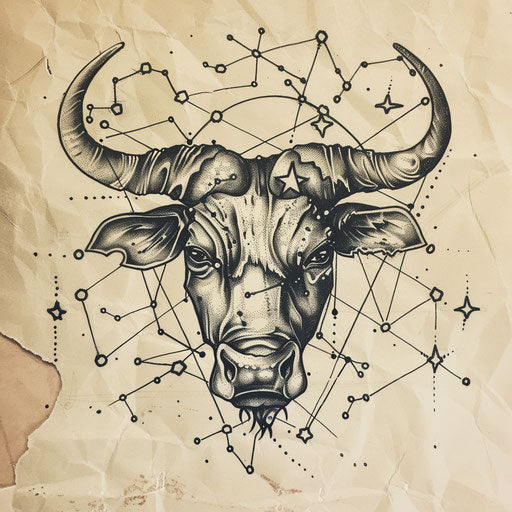 Tattoo sketch of Taurus constellation in traditional style