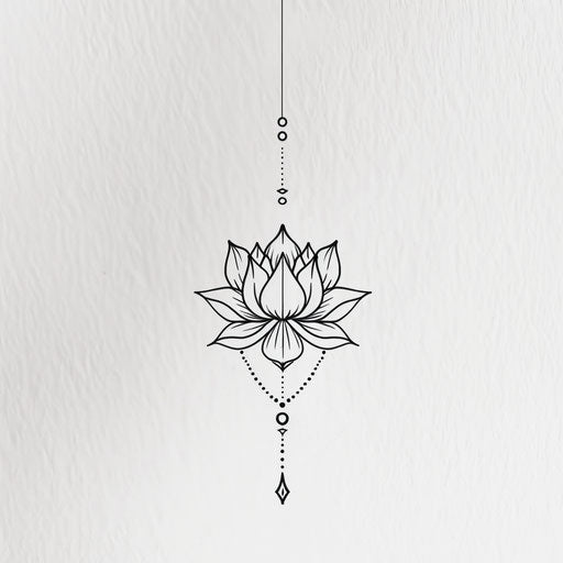 Elegant minimal lotus flower tattoo design in line art style, on white background