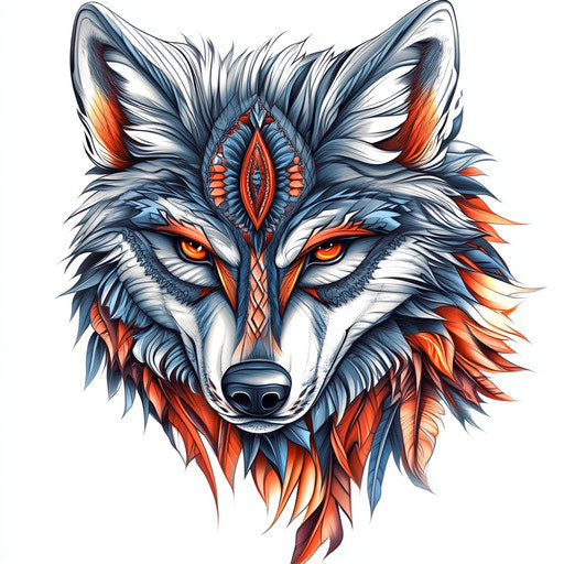 Tribal wolf tattoo in Steve Sack style with humorous character