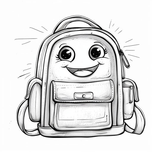 Whimsical cartoon backpack with smiling face and open pockets