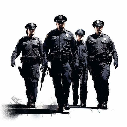 Police illustration in the style of Chiaroscuro Art, on white background