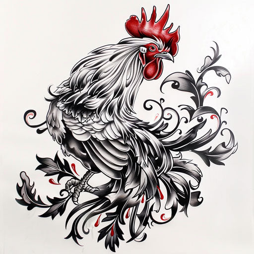 Rooster tattoo neo-traditional, classic motifs modern twists