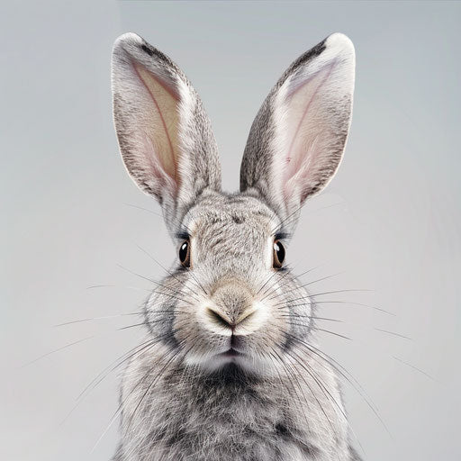 Realistic bunny face clipart on flat slate grey background