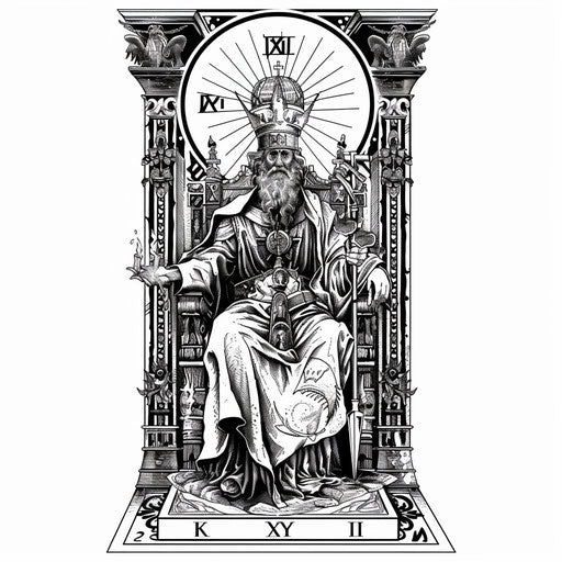 Vintage woodcut style tattoo design of Hierophant tarot card