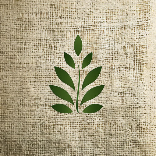 Nature-inspired clothing logo with green accents on a natural texture background