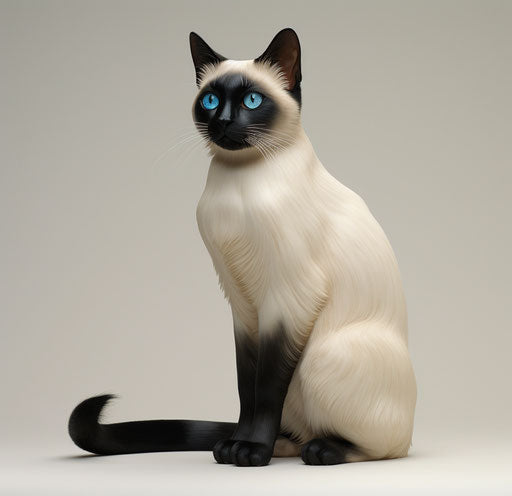 An American cat with a black tail and a blue eye