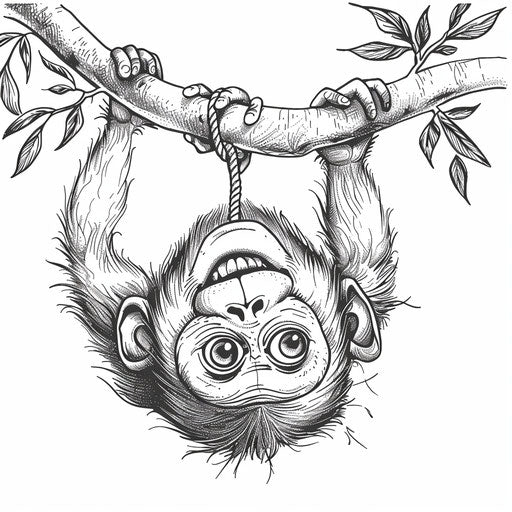 Monkey hanging with a cheeky grin