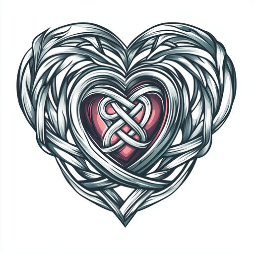 Heart tattoo with Celtic knot on hand, white background