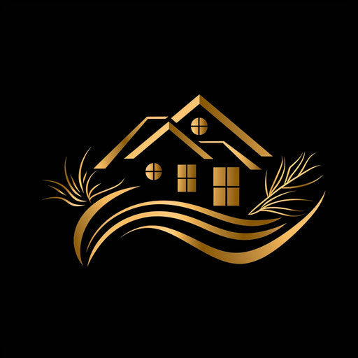 Luxury real estate logo with gold accents on black background