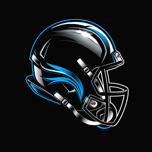 Football logo design in silver and blue on sleek black background