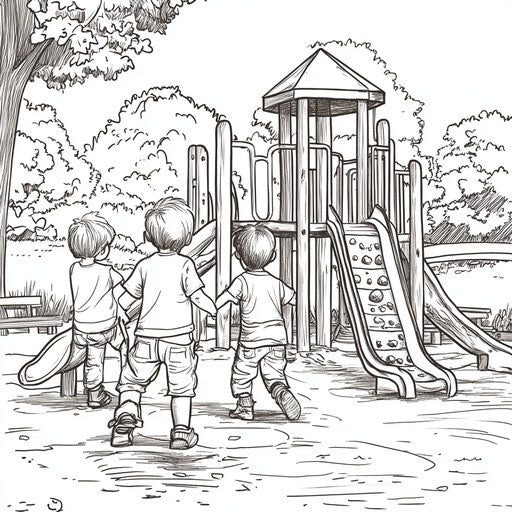 Children playing in a playground, Mindy Sommers style, coloring page