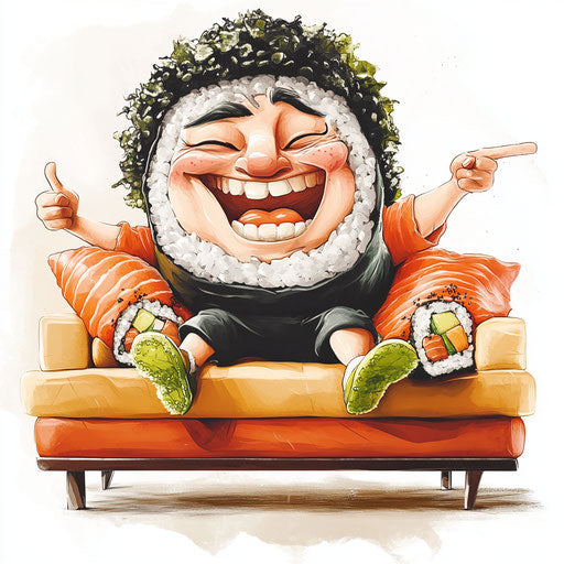 Humorous caricature of a sushi clipart with human characteristics