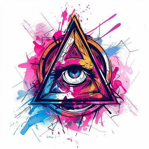 Playful tattoo sketch in clipart style, an anarchy symbol adorned with cartoon eyes, vibrant colors
