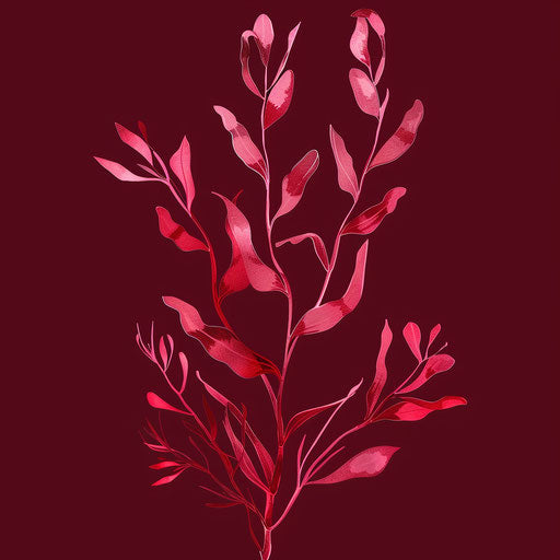 Realistic seaweed clipart on rich burgundy background