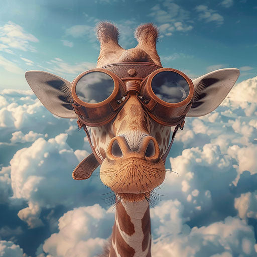 Flying giraffe above the clouds