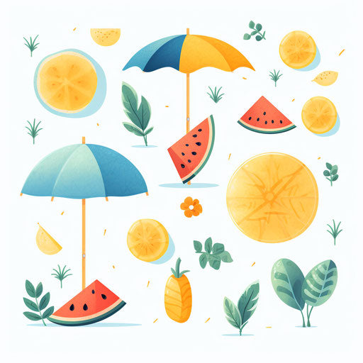 Minimalist Summer Clip Art on White Background