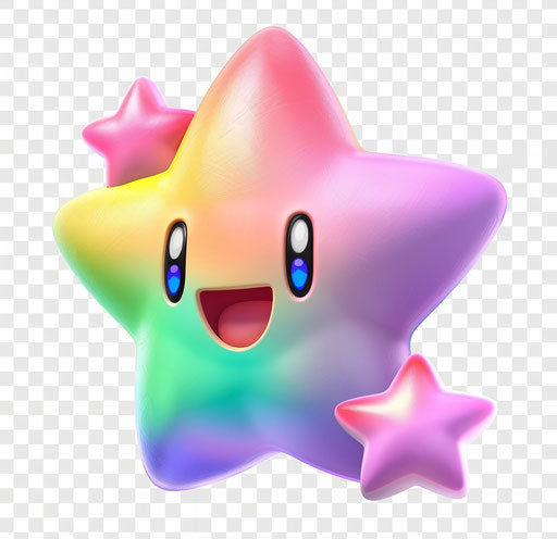 Rainbow star on transparent background, nintencore style, charming characters