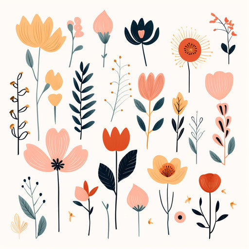 Flower images clipart in Minimalist style, on white background