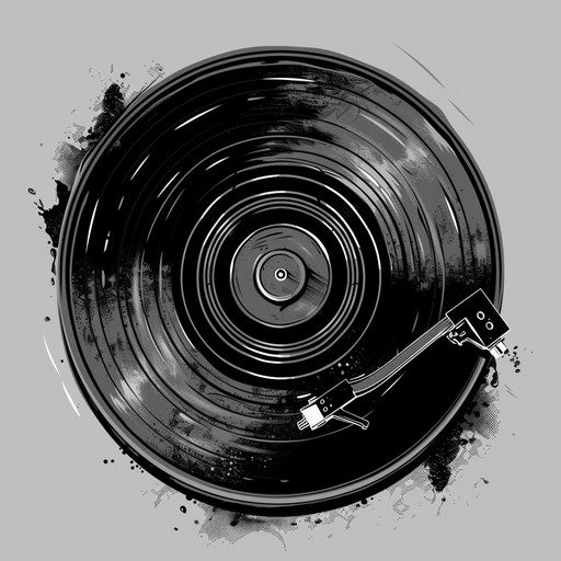 Nostalgic tattoo sketch of vinyl record spiral, black and gray