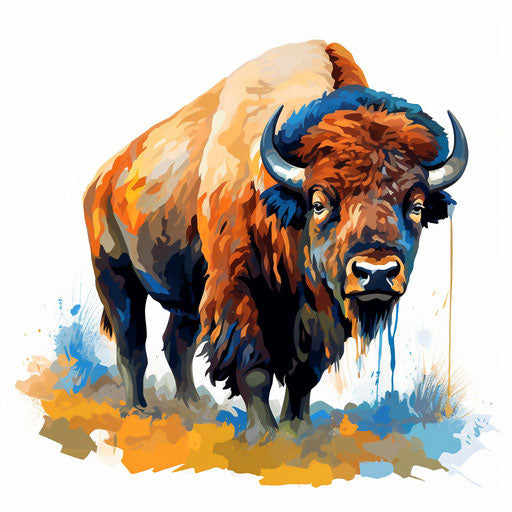 Bison clipart in the style of Impressionistic Art, on white background