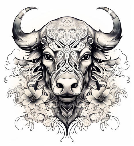 Black and white bull's head, oriental and Soviet style