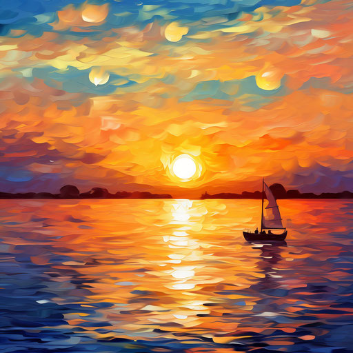 Sunset landscape in the style of Impressionistic Art