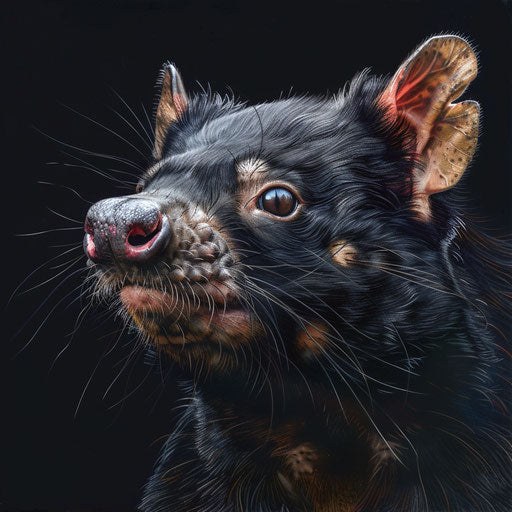 Detailed portrait of a Tasmanian devil, highlighting its complexity and depth.