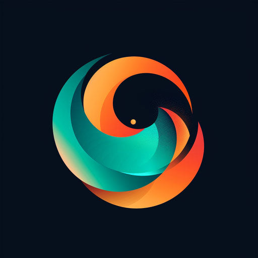 Brand logo design with abstract shapes and vibrant gradient, teal and orange colors