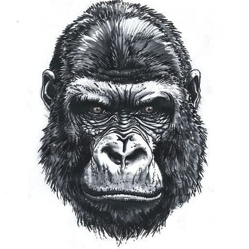 Realistic portrait of a gorilla's face as a tattoo design