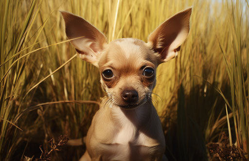Dog sitting in grass, fusion of Mexican and American cultures