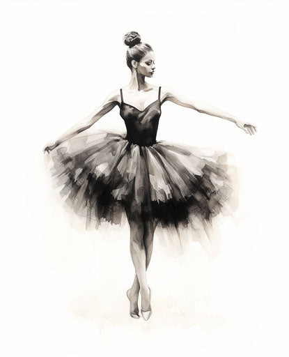 Drawing of a ballerina in tutu isolated on white background
