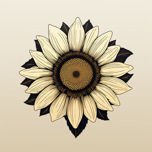 Black and white drawing of a sunflower tattoo style