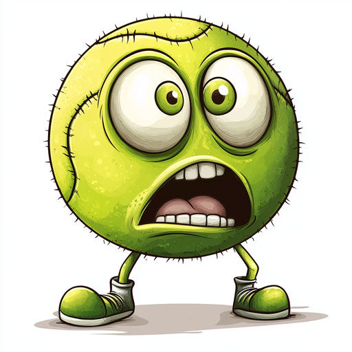 Humorous caricature of a tennis ball with human characteristics