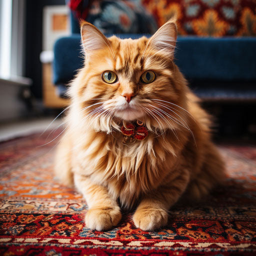 Manx cat lying on a carpet