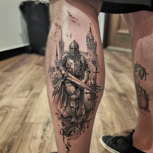 Medieval knight tattoo inspired by Adrian Smith