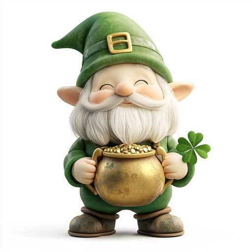 St. Patrick's Day clipart with a cute gnome holding a pot of gold