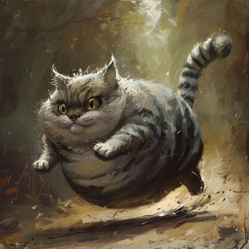 chubby feline sprinting