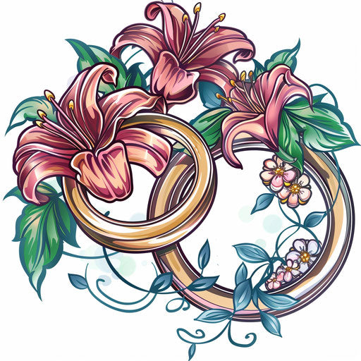 Intertwined wedding rings with floral accents