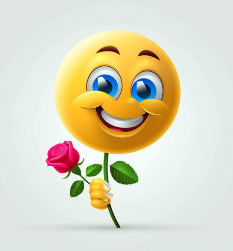 Yellow smiley with pink rose, white background, cute