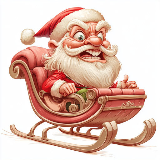 Humorous caricature of a santa sleigh with human characteristics