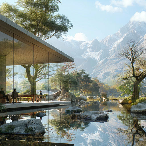 Serene corporate retreat by a lakeside