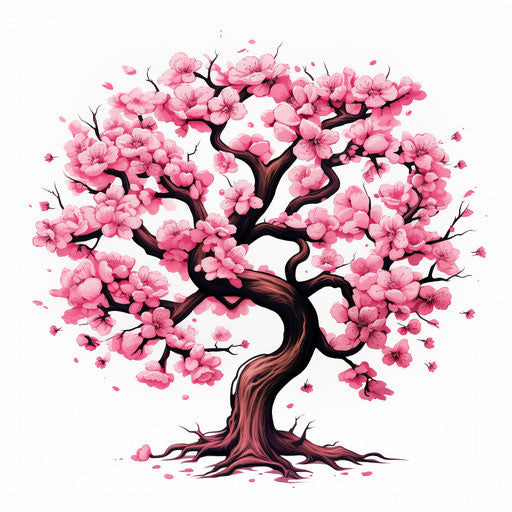 Pink tree with pink flowers, Japanese traditional style