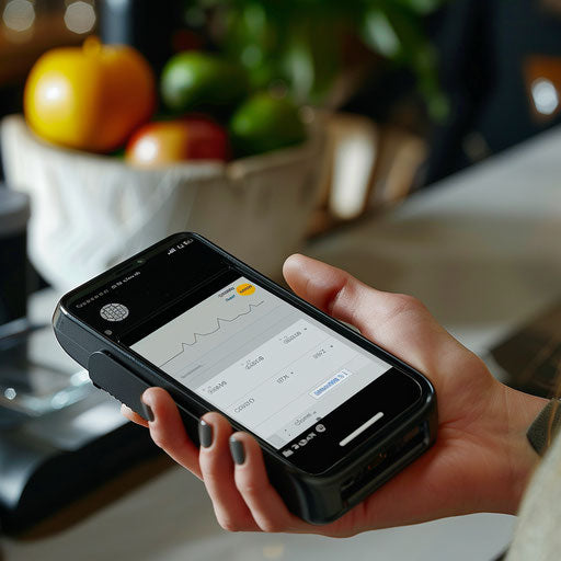Finance visuals featuring a digital payment transaction on a mobile device