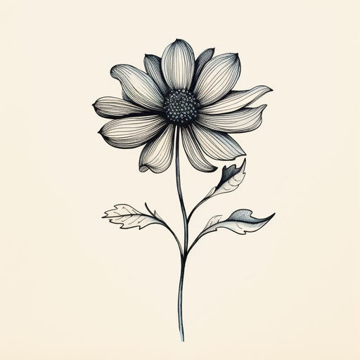 Black flower drawing, simplified line work style, rough-edged 2D animation, illustration, whimsical design