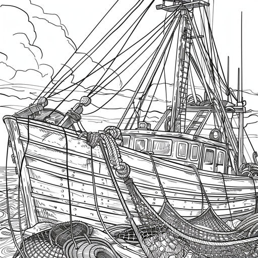 Fishing boat with nets and fishing gear