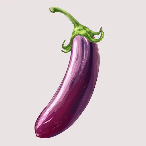 Realistic eggplant illustration on flat white background, vibrant colors and high details