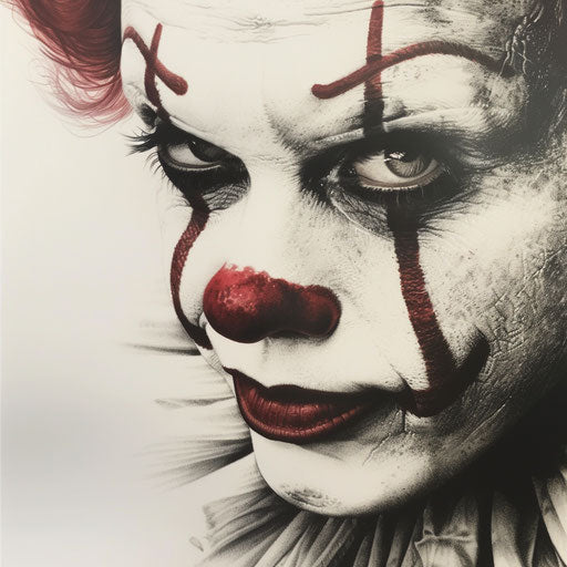 Realistic portrait of a sad clown on white background